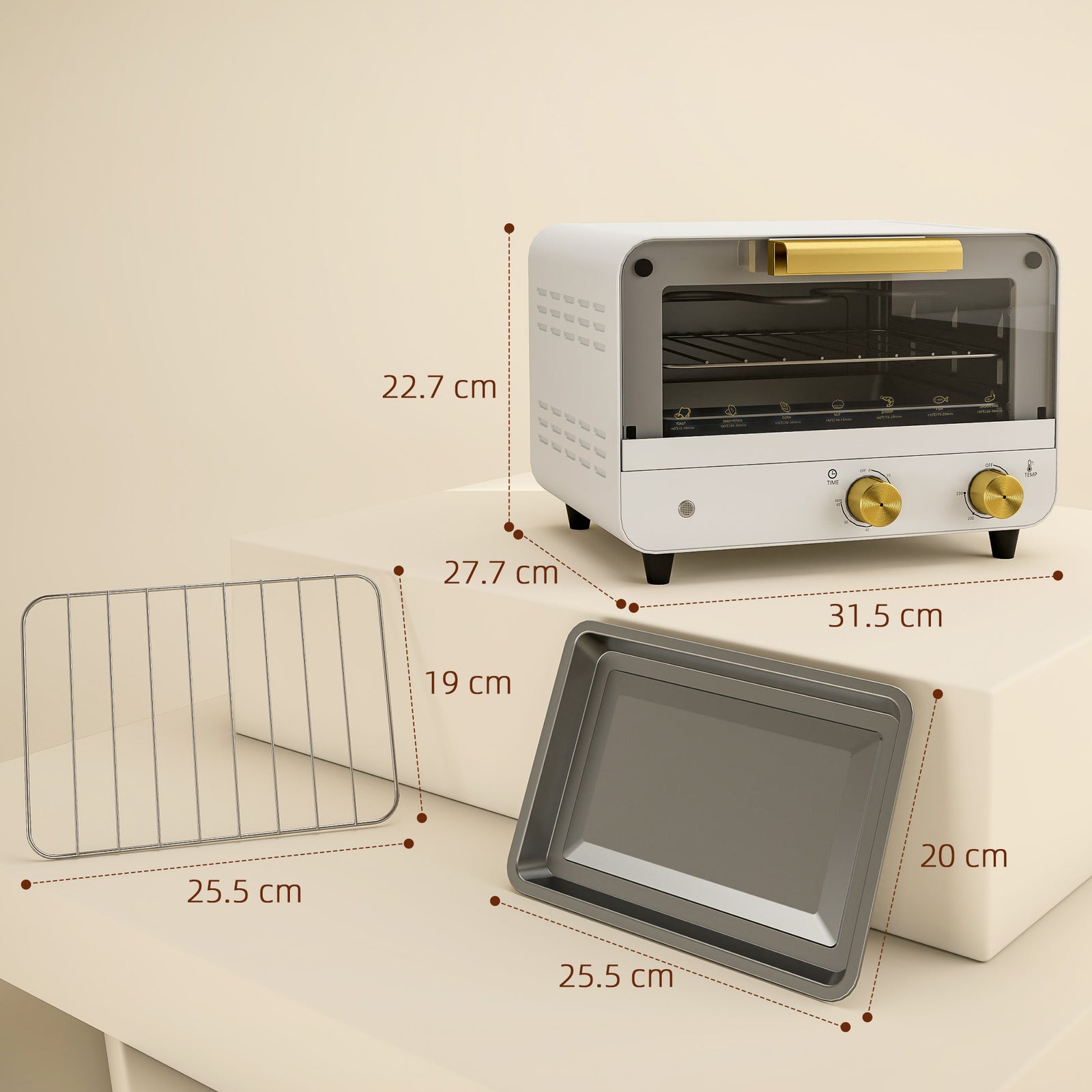 Small Toaster Oven, Glass Door White