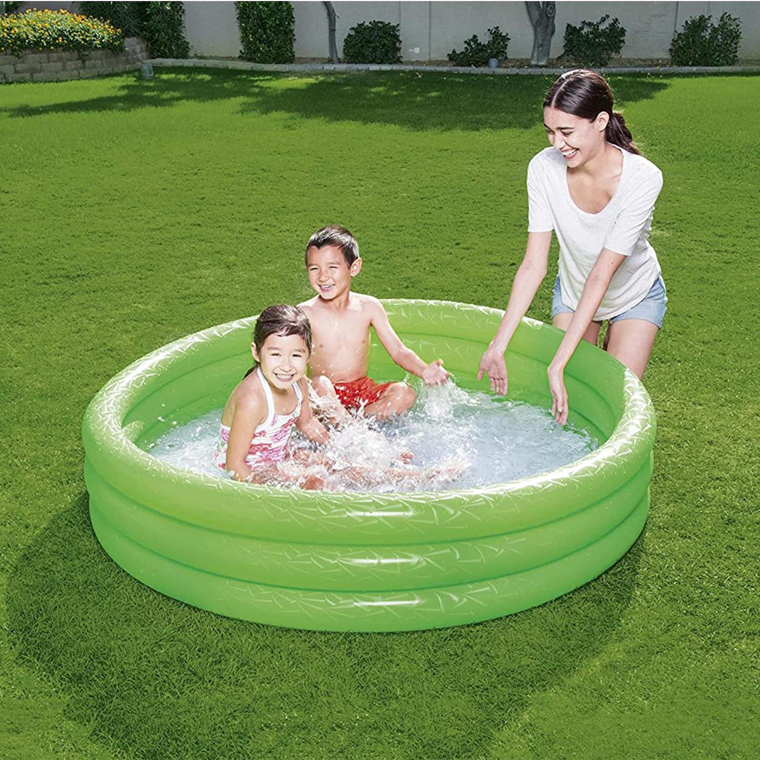 Paddling Pool 3 Ring Kids' With Repair Patch, 152x30cm, Colour May Vary
