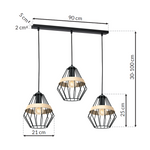 Cliff Black Pendant Lamp 3xe27 Hand Made Matt Black Cage Style Lamps With Natural Wood Detail