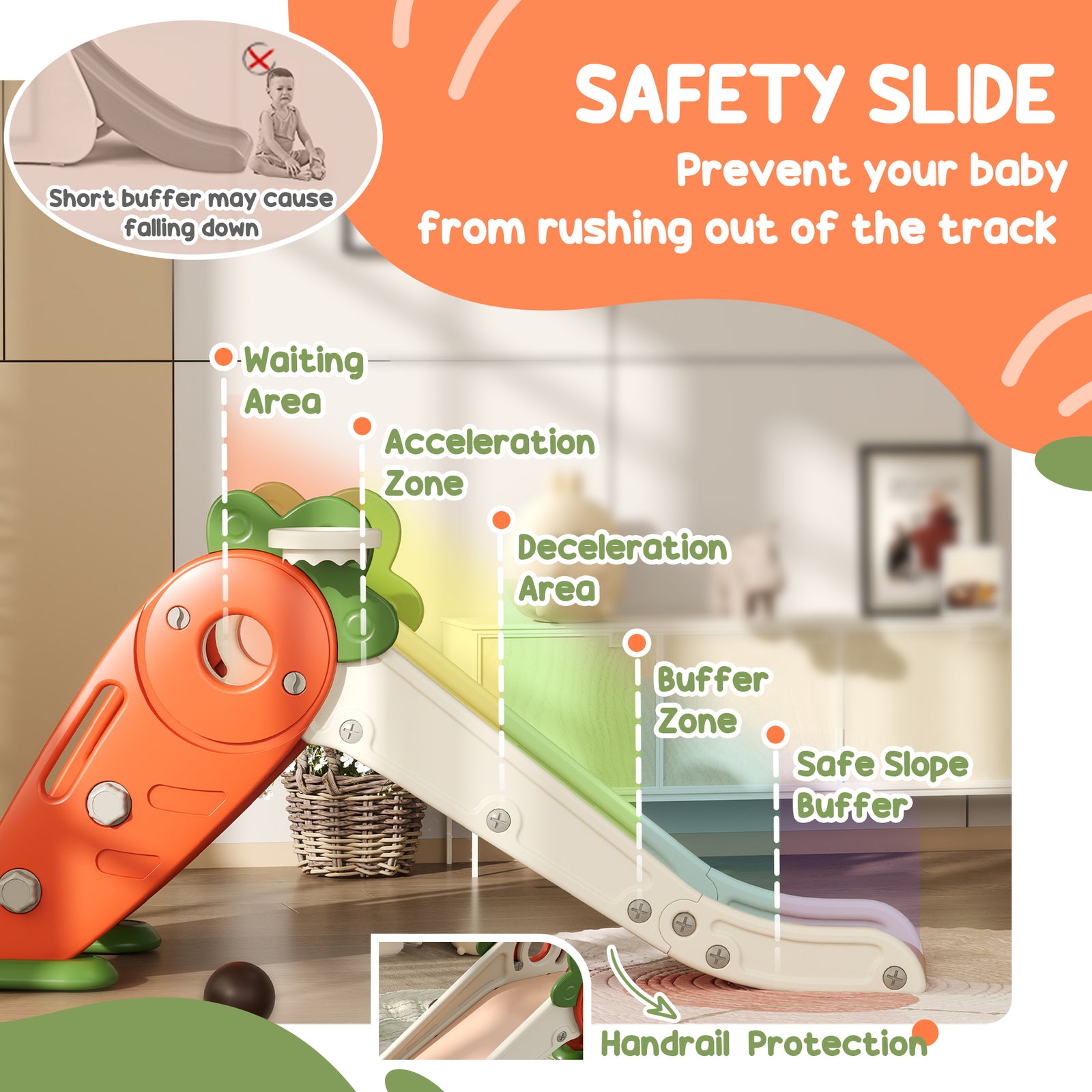 3 In 1 Kids Slide, Carrot-themed Foldable Indoor Slide For 1-3 Years