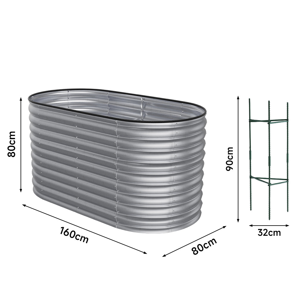 160/240/320cm W X 80cm D X 80cm Height Gardens Plan Oval-shaped Galvanized Steel Raised Garden Bed With Safety Edging & Ground Stakes | Small | Galvanized Silver