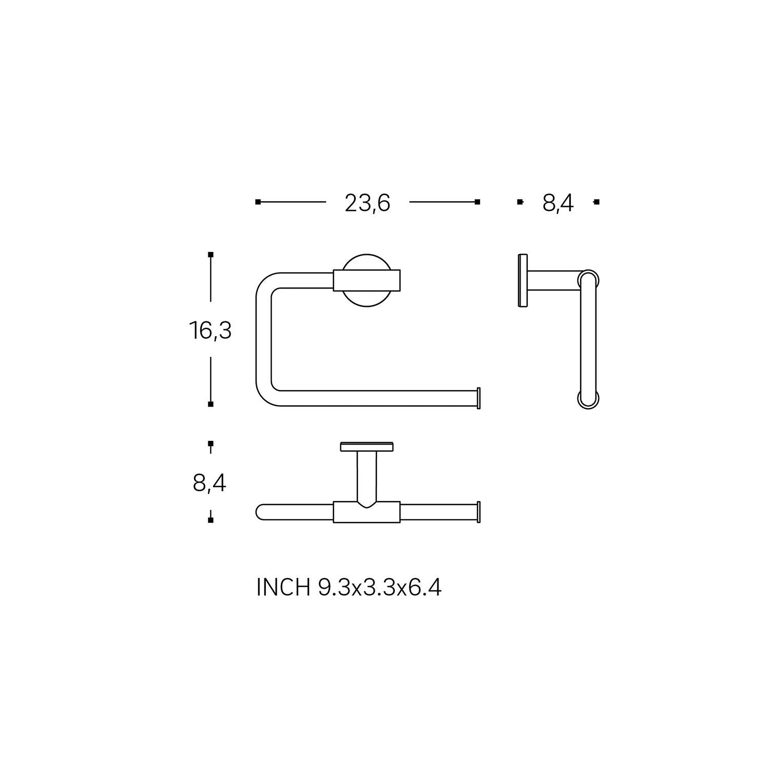 Towel Ring, Matt Black Wall-mounted 20cm Diameter Collection Architect S+