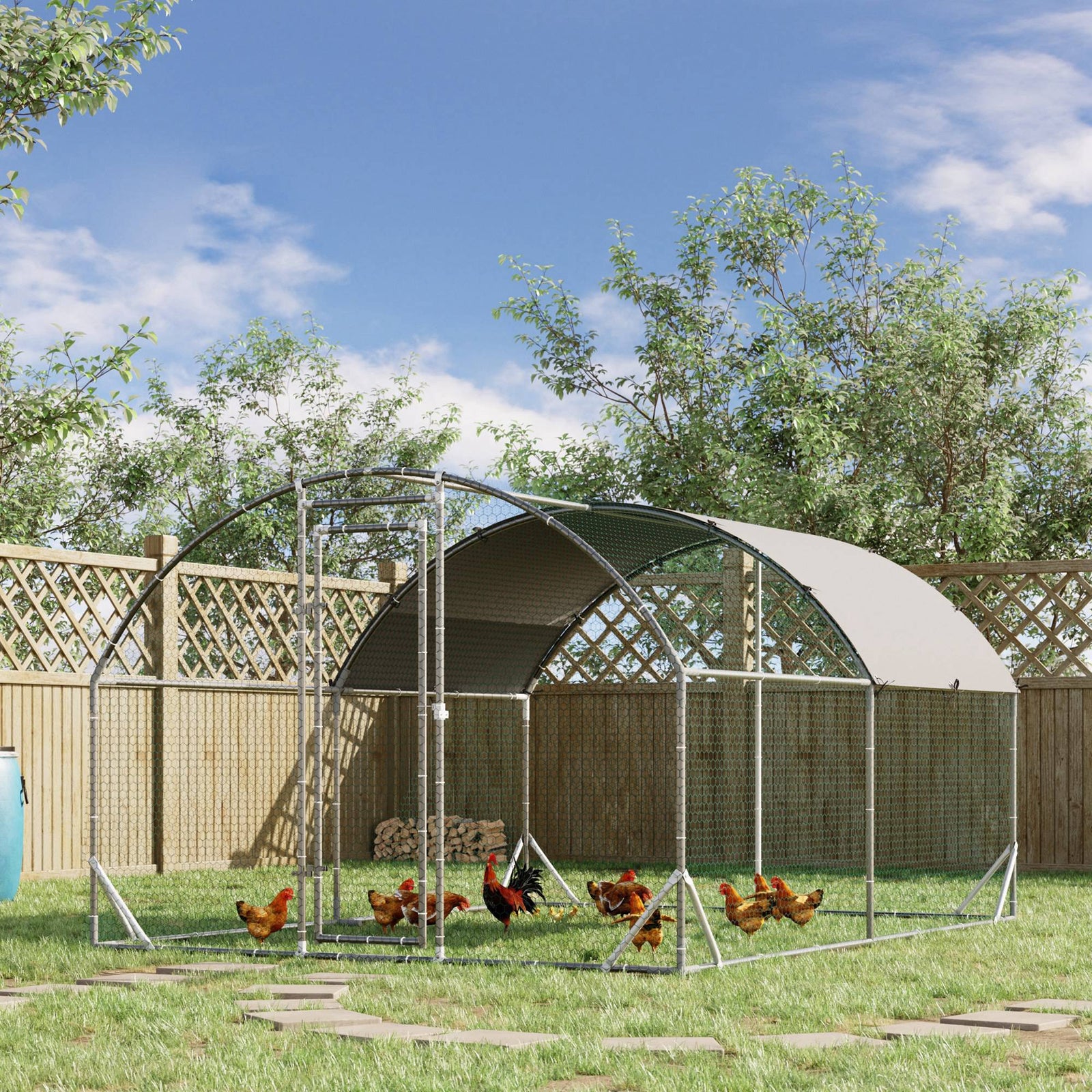 Walk-in Chicken Run Galvanised Chicken Coop W/ Cover | Medium | Silver