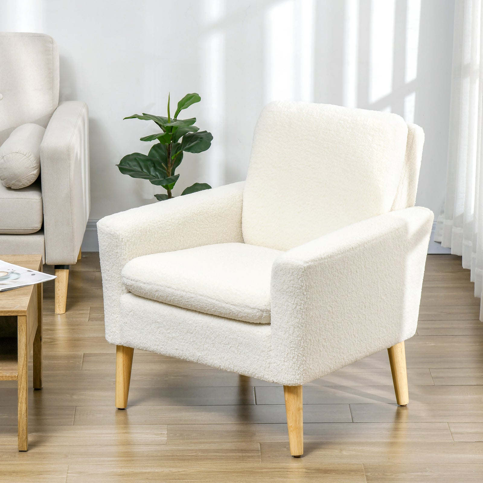 Accent Chair With Wood Legs Wide Seat Teddy Armchair