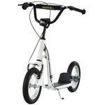 Dual Brakes Kick Scooter 12-inch Inflatable Wheel Ride On Toy For Age 5+ | White