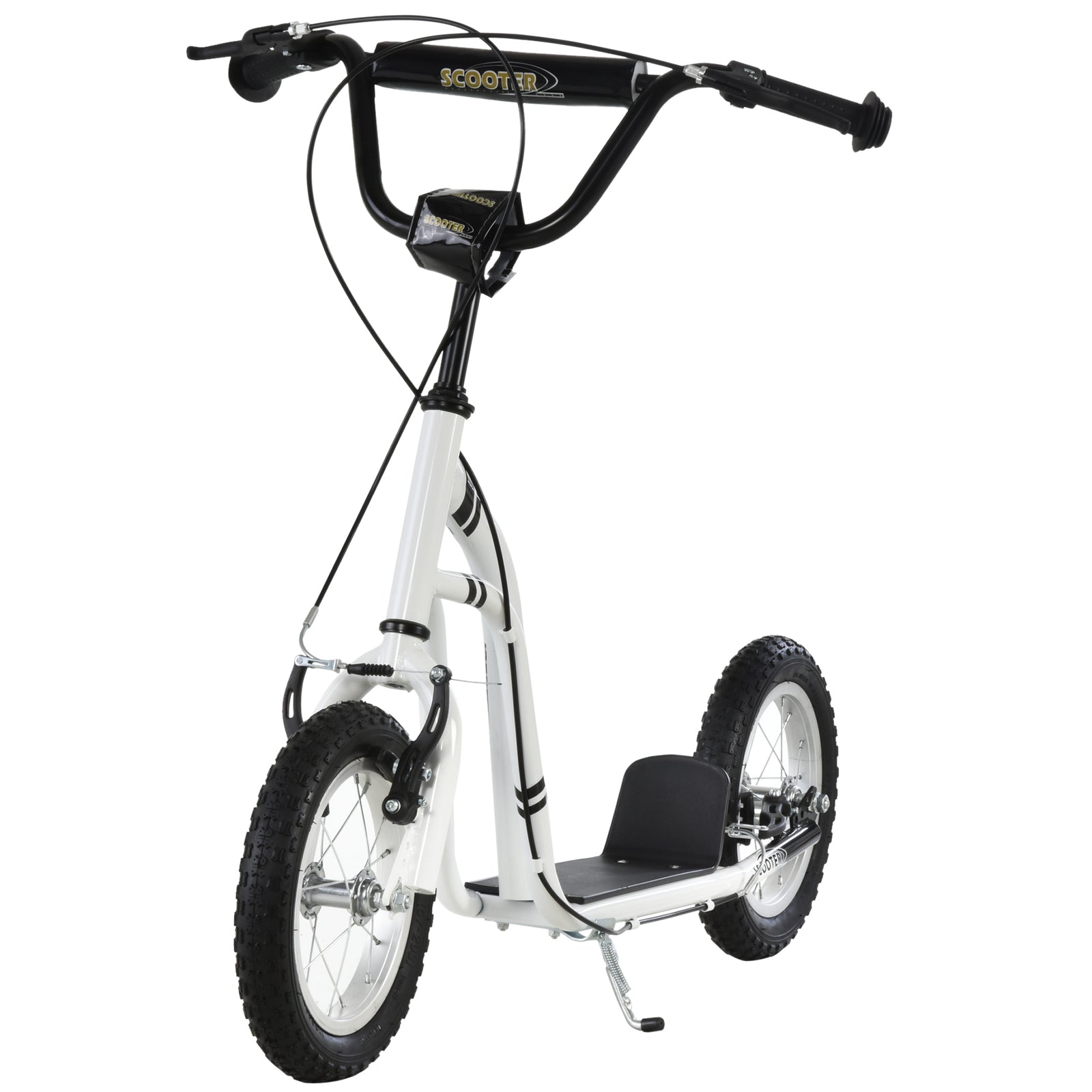 Dual Brakes Kick Scooter 12-inch Inflatable Wheel Ride On Toy For Age 5+ | White