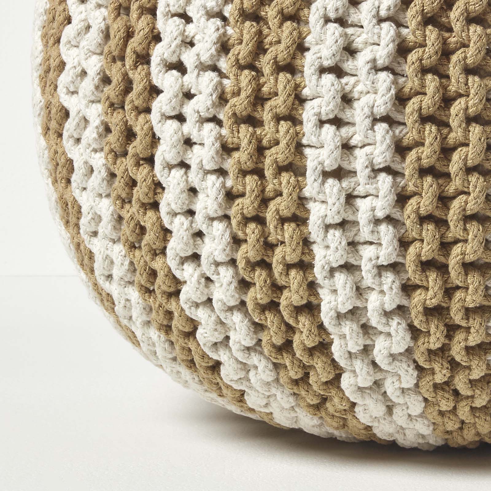 Knitted Pouffe Striped Footstool | 40cm x 30cm | Cream