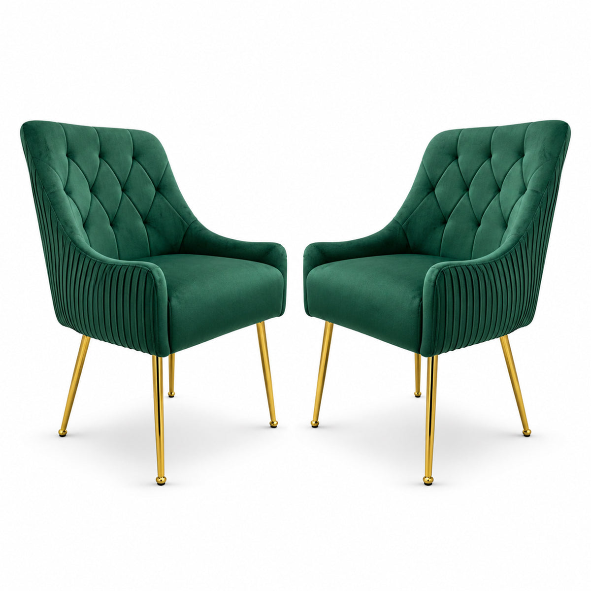 Dining Chairs Upholstered Tufted Velvet Kitchen Chairs | Set of 2 | Green