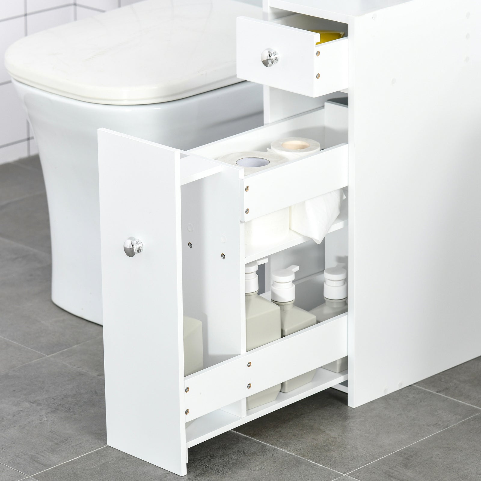 Slim Floor Cabinet Narrow Wooden Storage With Drawers
