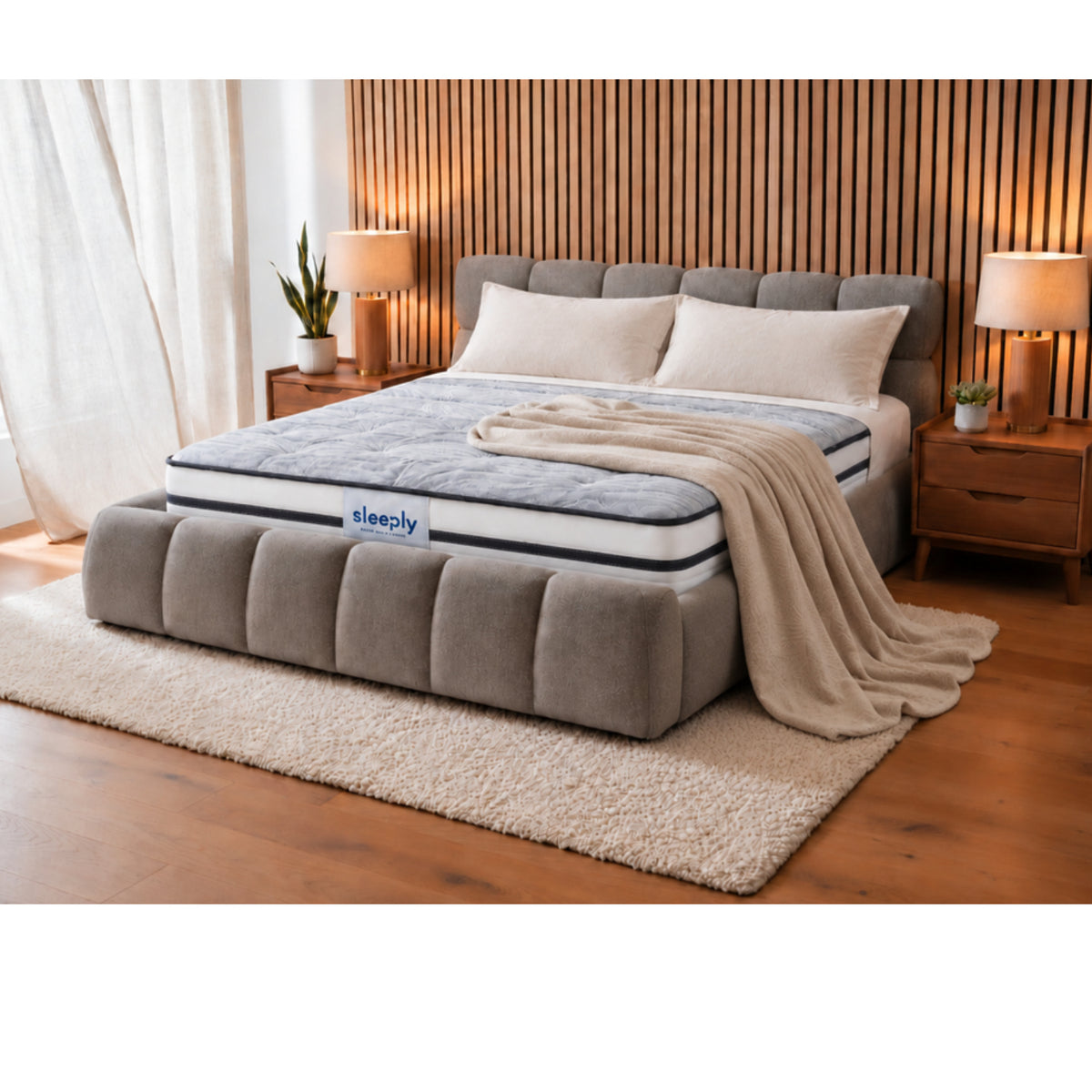 The Maya Upholstered Soft Plush Ottoman Bed Frame & Mattress - Package Deal | Double | Grey
