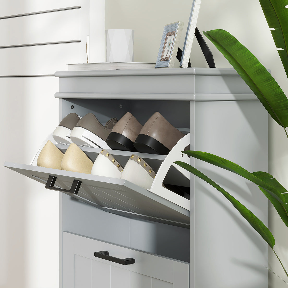 HOMCOM Slim Shoe Storage Cabinet With 2 Flip Drawers For Entryway