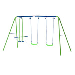 Metal 2 Swings & Seesaw Set Height Adjustable Outdoor Play Set | Green