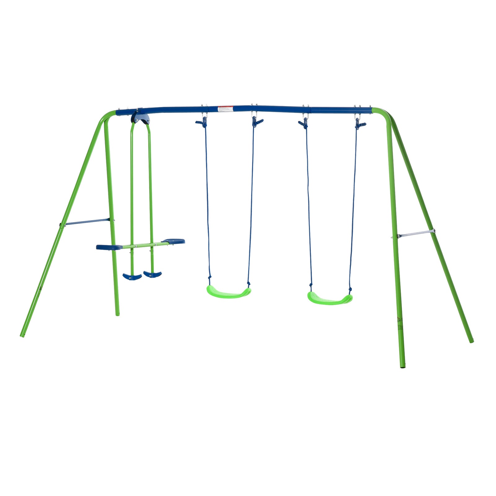Metal 2 Swings & Seesaw Set Height Adjustable Outdoor Play Set | Green