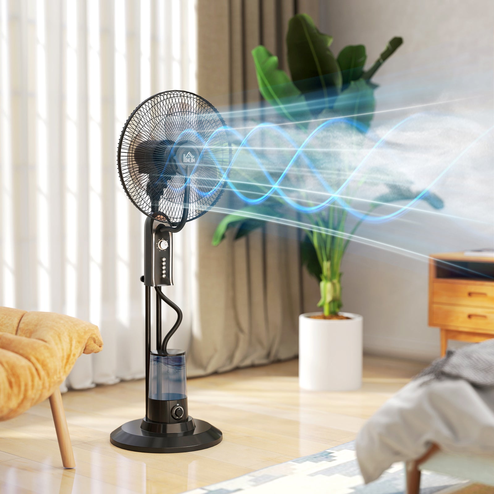 Spray Misting Fan, Pedestal Fan W/ Oscillation, Tilt