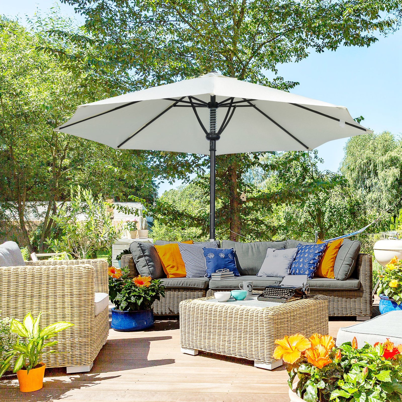 3m Garden Parasol With 8 Ribs Umbrella Sun Shade | Cream