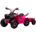 Electric Quad Bike, 6v Kids Ride-on Atv With Back Trailer | Pink