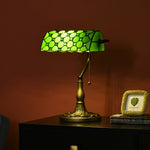 Stained Glass Table Lamp, Vintage Lamp With Green Shade