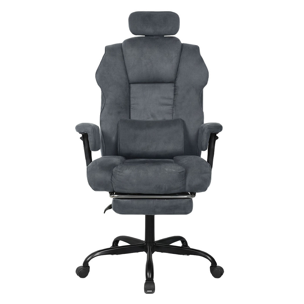 Ergonomic Office Chair Suede Fabric Wide Seat 155° Recline Footrest | Grey