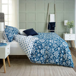 Ornamental Tile Floral 100% Cotton Duvet Cover Set - Soft Decorative Bedding | King | Blue