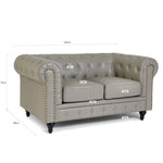 Chesterfield Scroll Arm Faux Leather Sofa 2 Seater | Grey