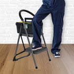 Step Ladder Premium Heavy-duty Steel Folding Step Stool 150kg Capacity | 2 Step | Grey
