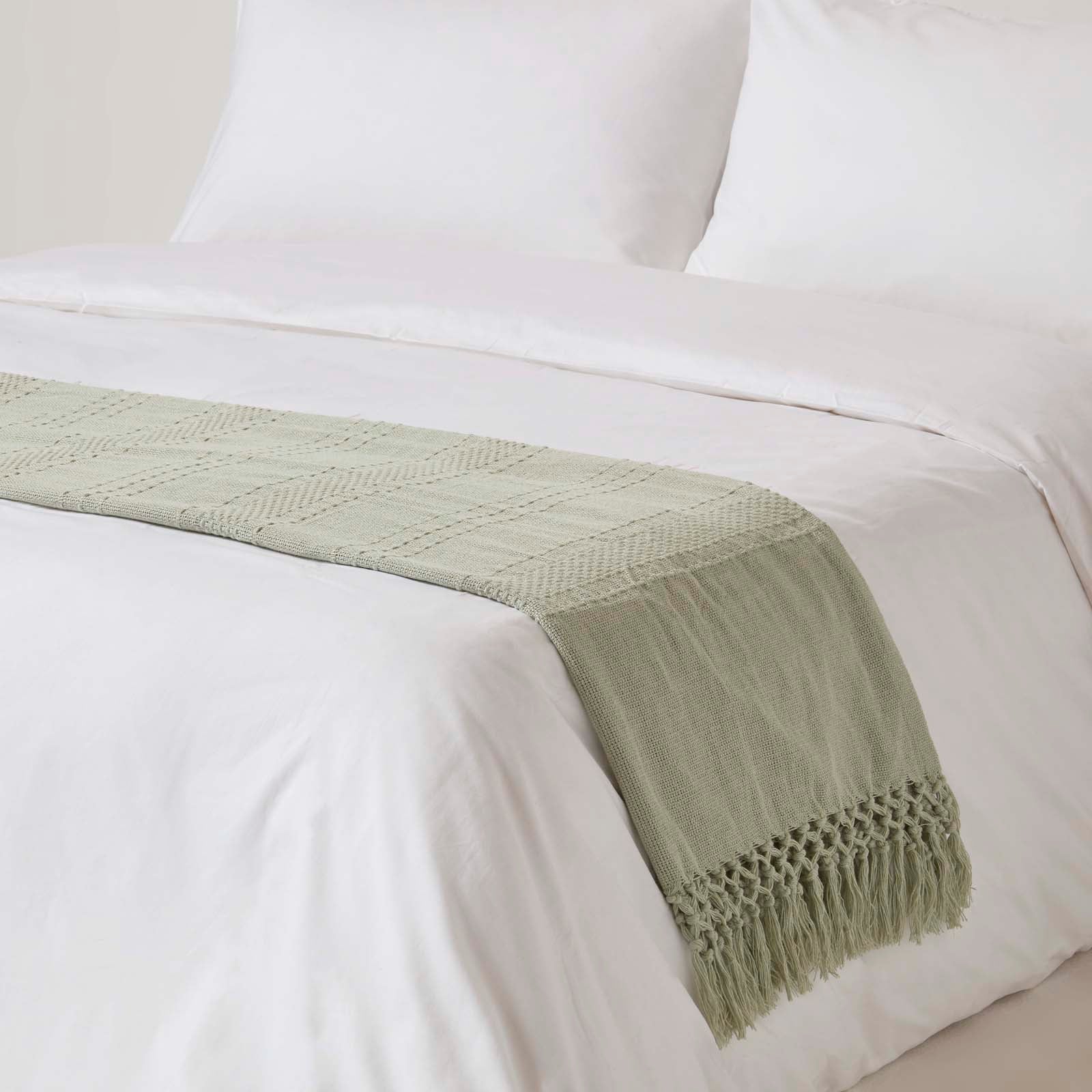 Kashi Cotton Throw With Tassels | 255cm x 360cm | Sage Green