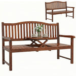 Outsunny Wood Garden Loveseat Bench With Liftable Table, Cover, Light Brown