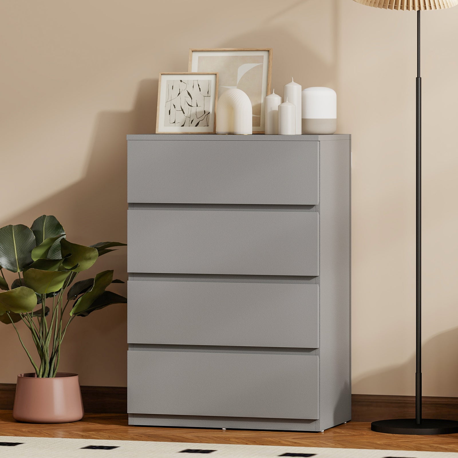 Bedroom Chest Of Drawers, 4 Drawers Dresser, Drawer Unit | Grey