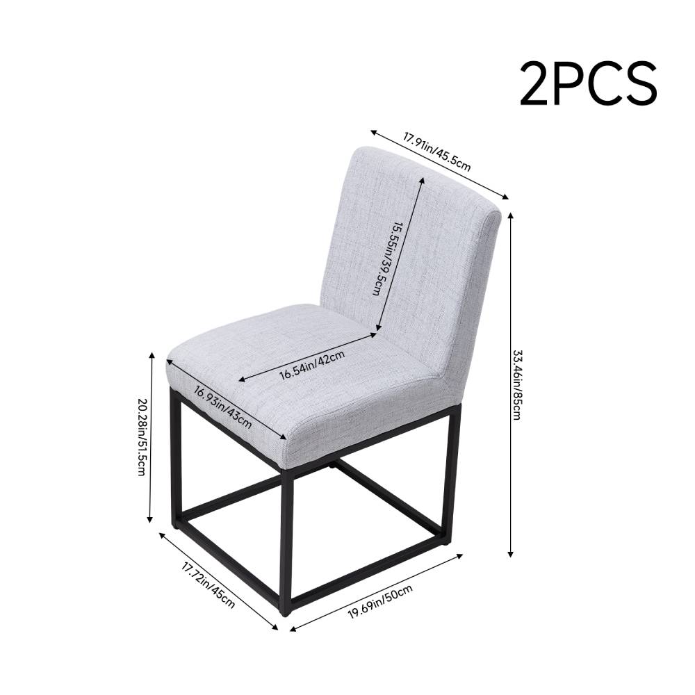 Set Of 2 Chenille Upholstered Dining Chairs With Black Metal Legs | Light Grey