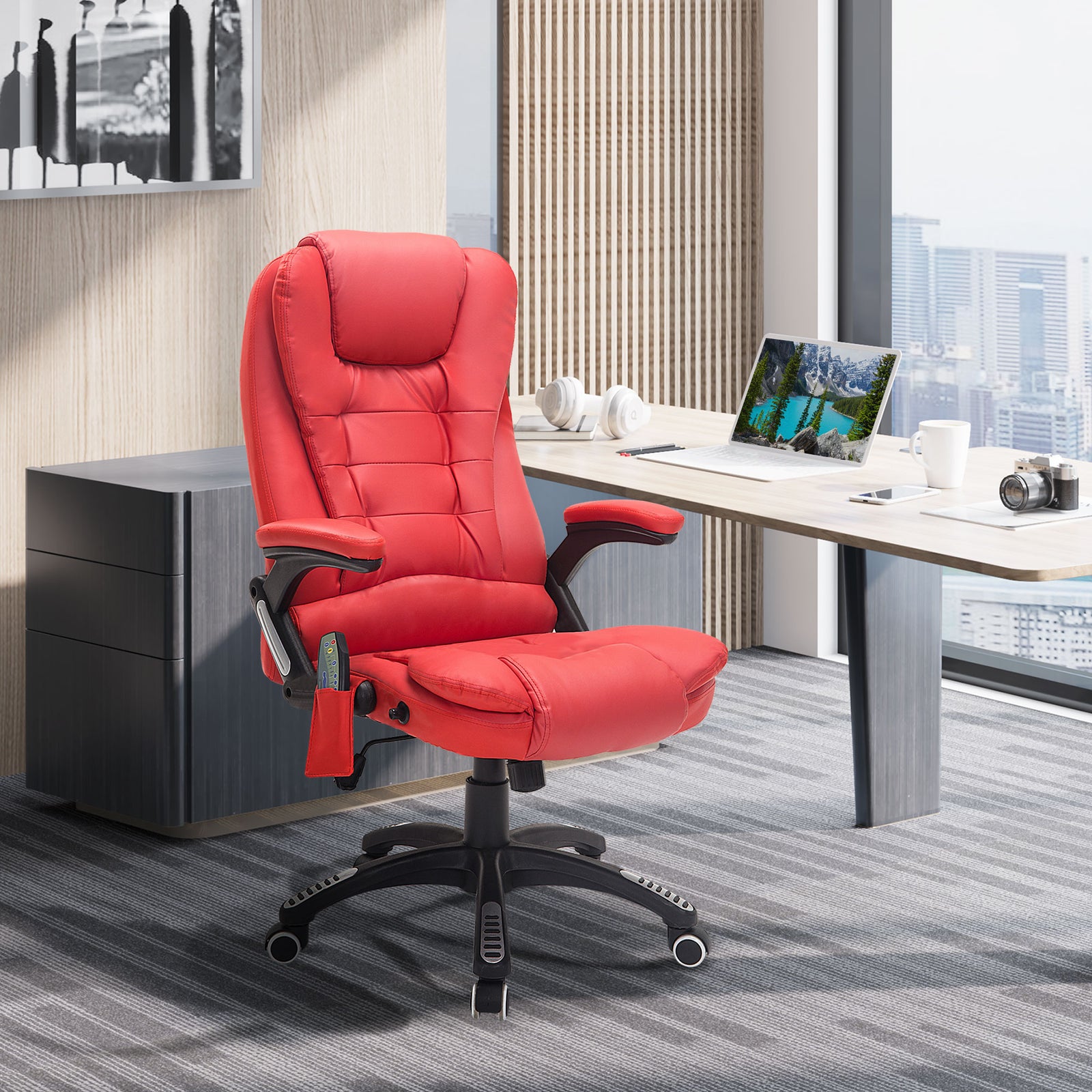 Executive Massage Heating Leather Chair | Red