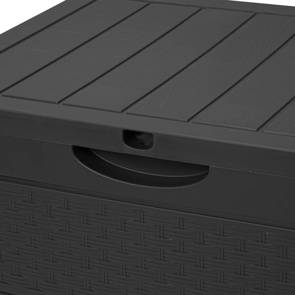 126l Waterproof Plastic Storage Box With Padlock – Rattan Texture Lockable Outdoor & Indoor Storage Container | Black