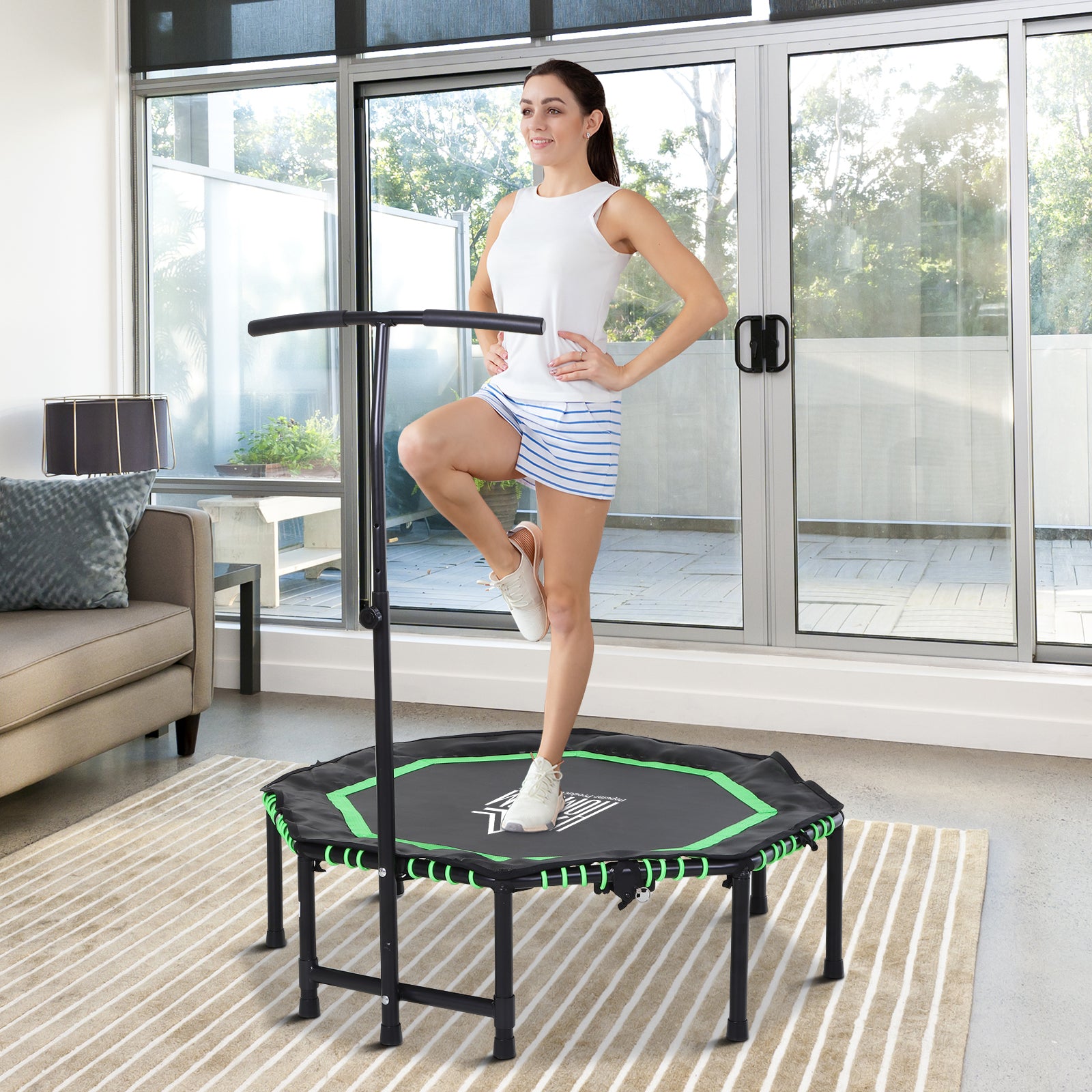Foldable Trampoline W/ Adjust Handle, Max Load 150 Kg | Green