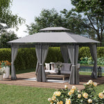 4m X 3(m) Outdoor 2-tier Steel Frame Gazebo W/ Curtains | Dark Gray