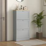 Narrow Shoe Cabinet With 3 Flip Drawers For 18 Pairs Of Shoes Grey