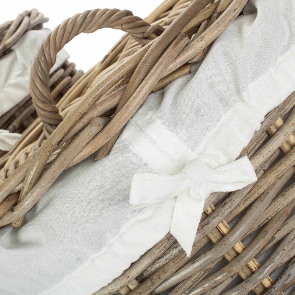 Round Rattan Laundry Hamper Basket With White Lining | Set of 2 | Brown