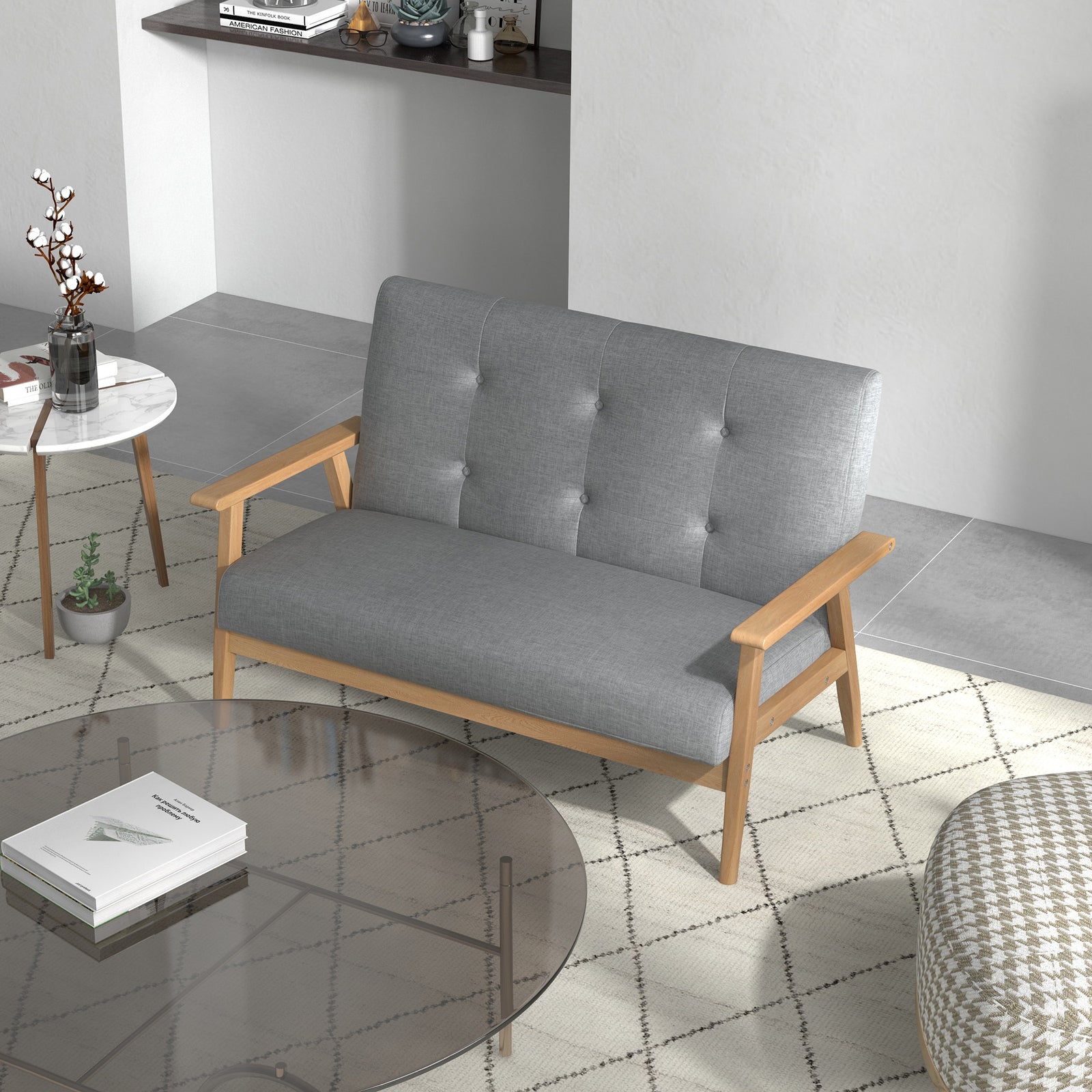 Modern 2 Seater Sofa Upholstery Couch Rubber Wood Legs