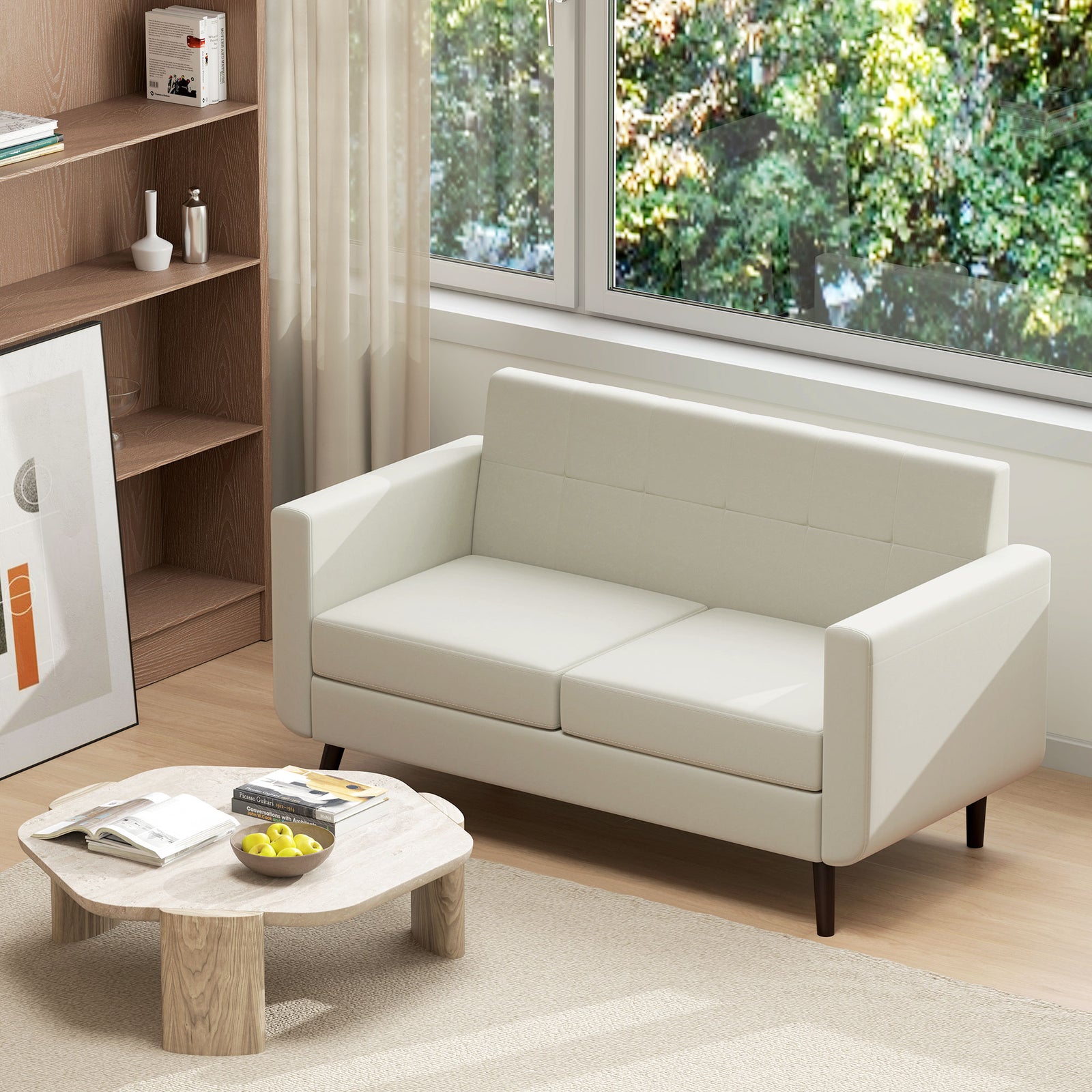 Modern Loveseat Upholstered Fabric Sofa, Cream