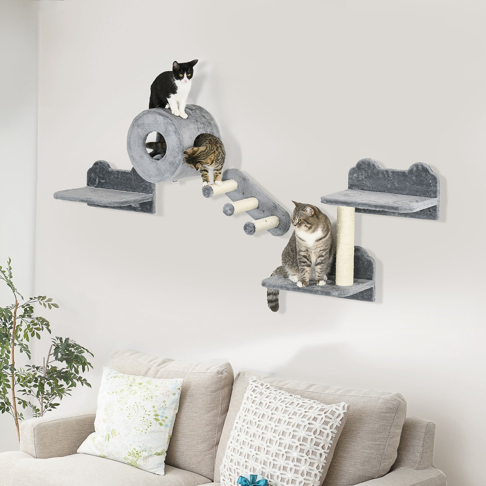 Cat Wall Furniture With Platforms, Steps, Perch, Cat House - Grey