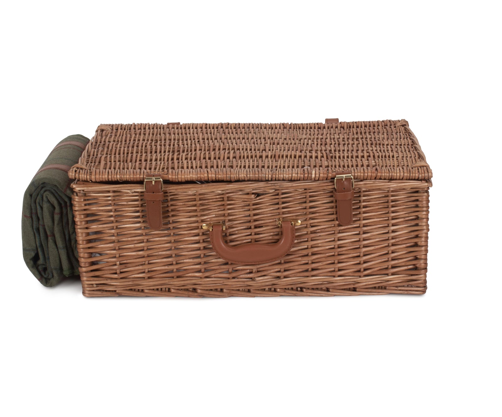 4 Person Green Tweed Fitted Picnic Wicker Basket