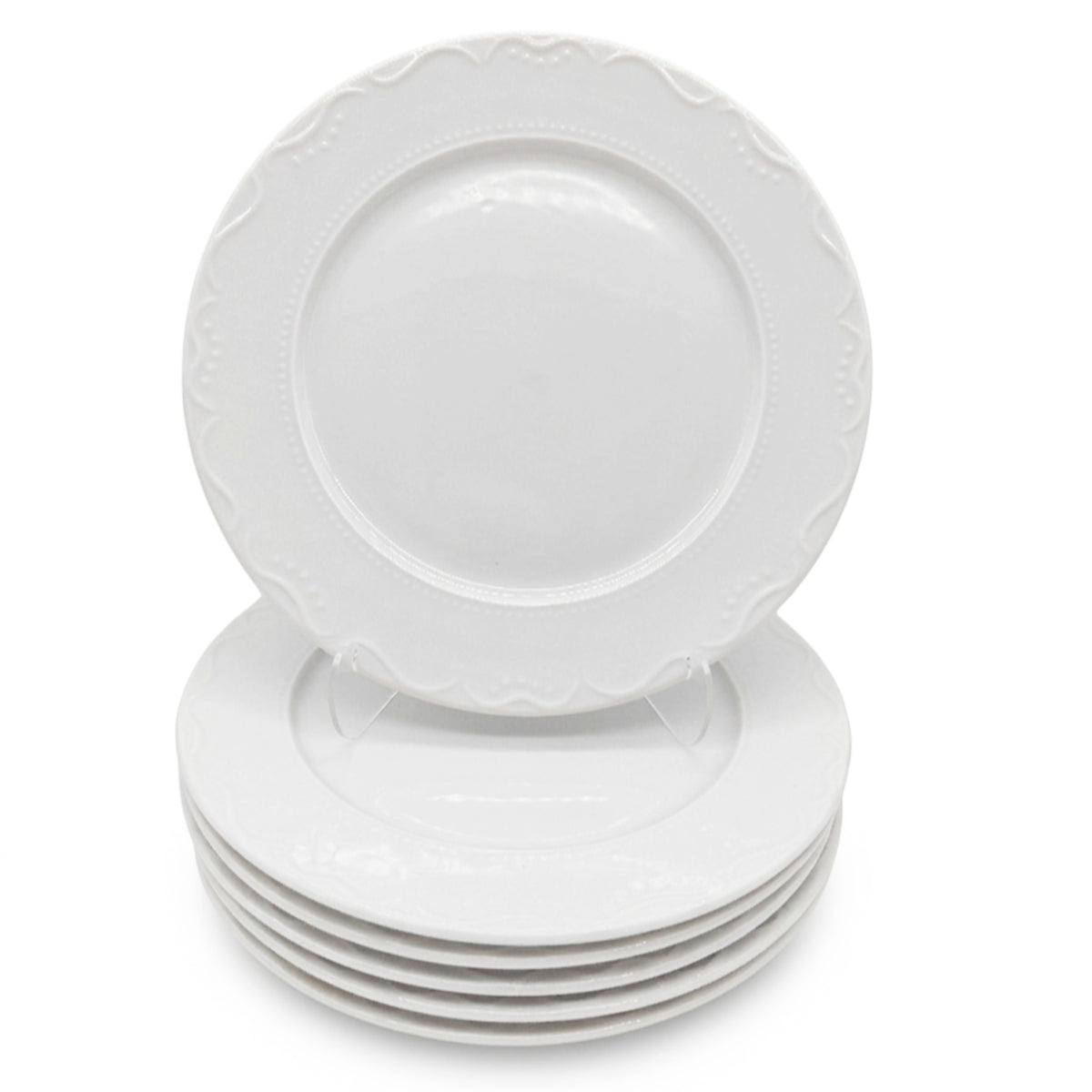 Dinner Plate Porcelain White Embossed Flora Rim 27cm | Set of 6 | White