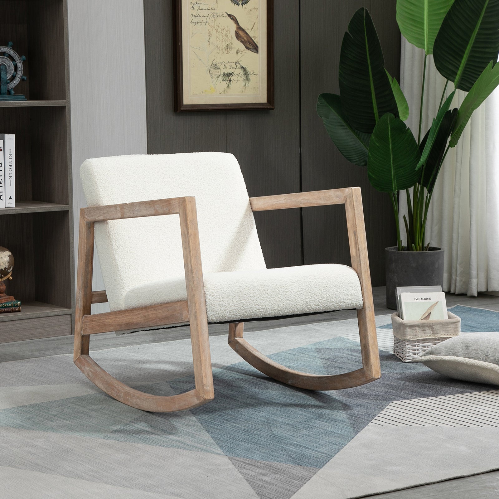 Rocking Chair Upholstered Armchair, Cream