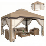 3 X 3.6 M Garden Gazebo With Shelves, Upf50+ Permanent Gazebo | Khaki