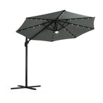 3m Solar Led Cantilever Patio Round Umbrella With 32 Led Lights & Center Light, 360° Rotation With Pu Coating,cross Base Included | One Size | Dark Grey