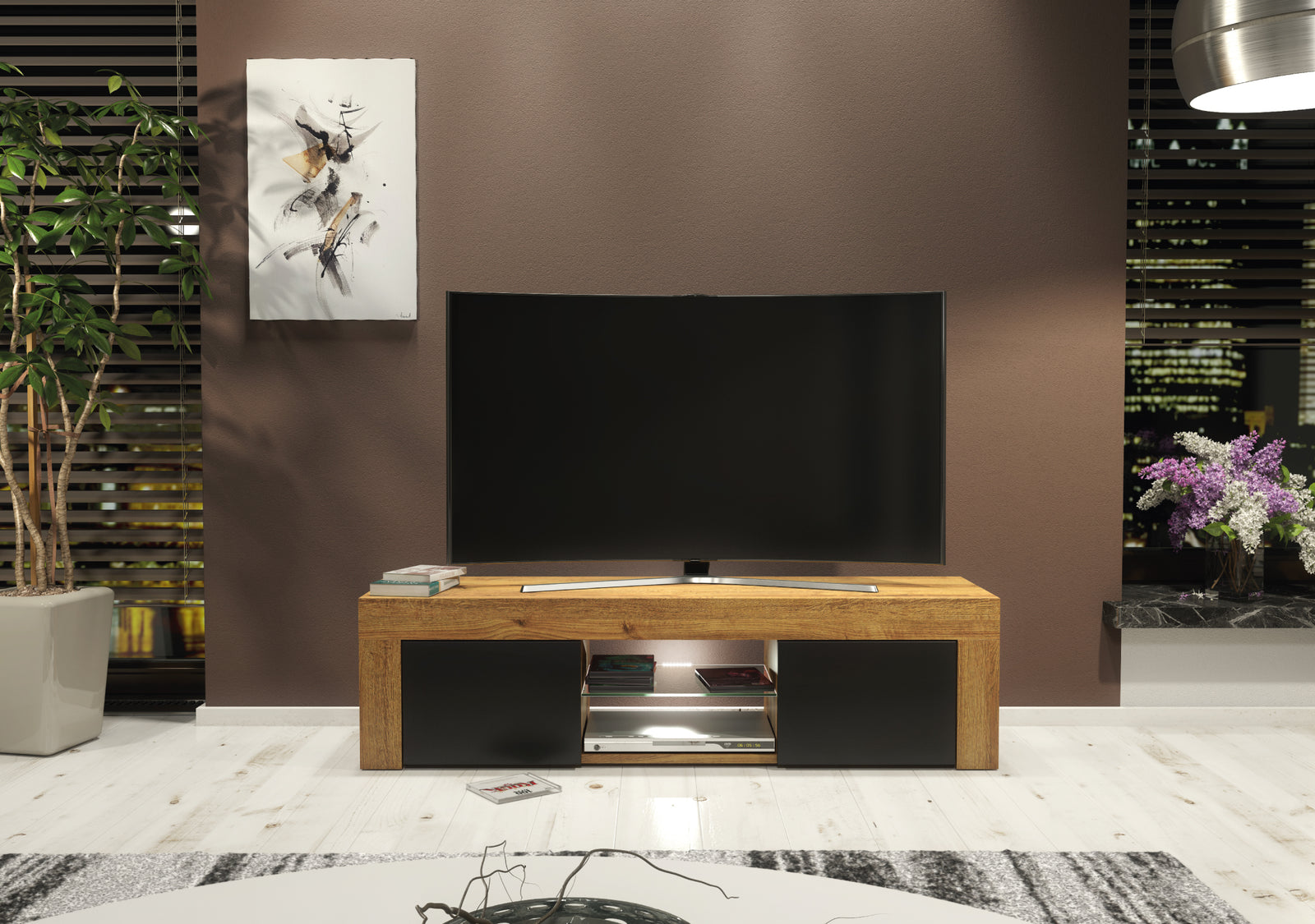 Loom Tv Unit 130cm With Led Lights | Oak