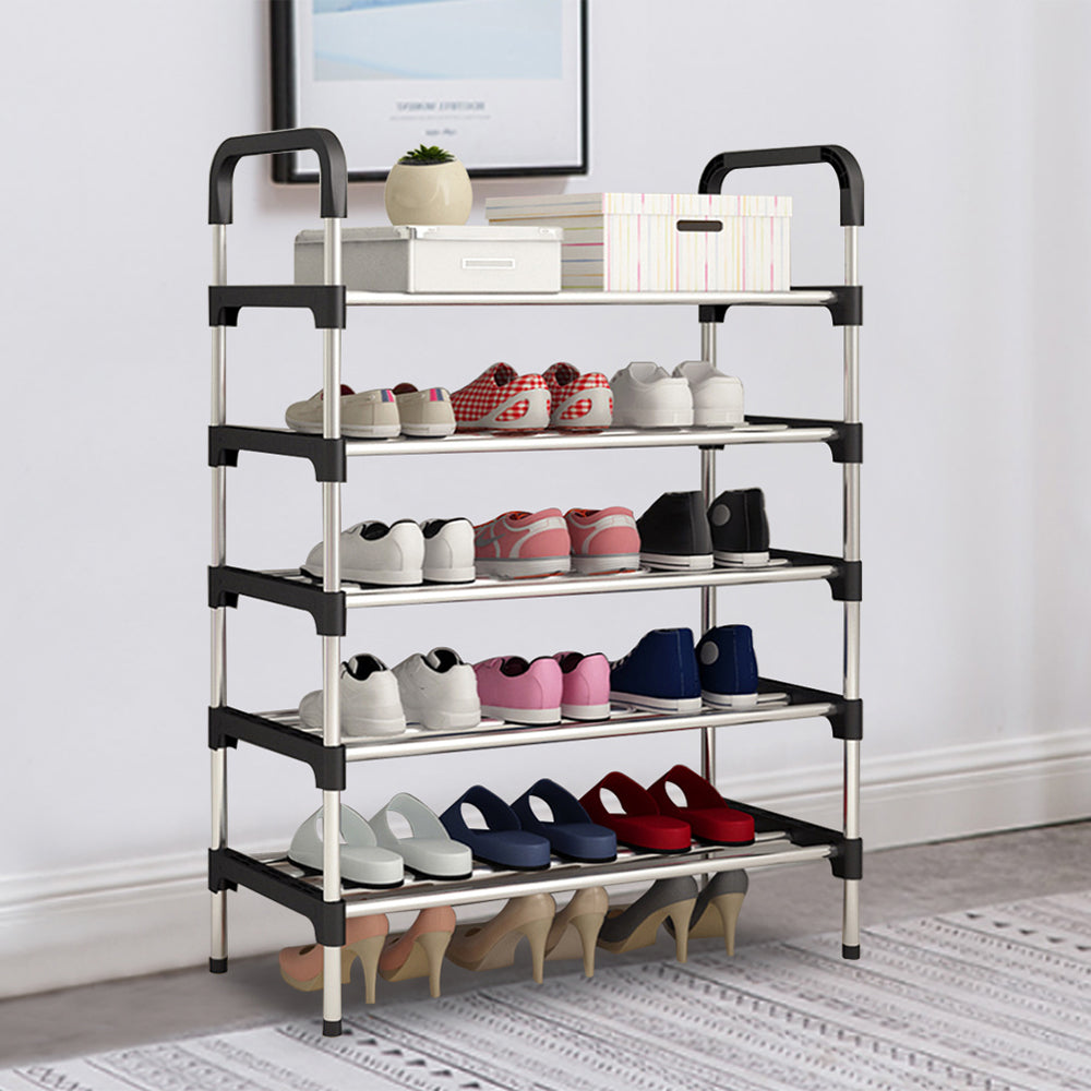 Multi Tiers Shoe Rack Organizer Stackable Space Saving Shoe Shelf | 5 | Black