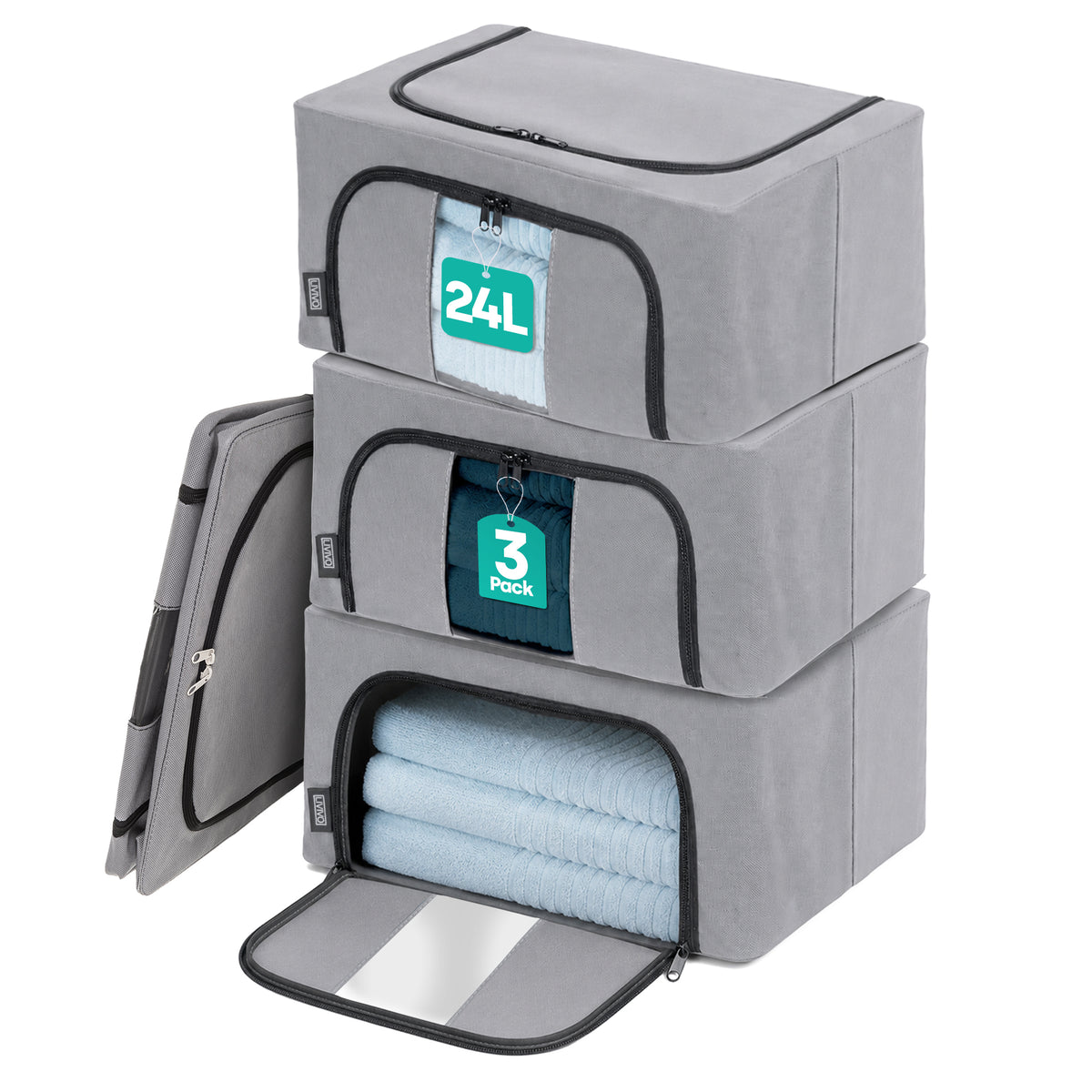 Livivo Set Of 3 Large Foldable Fabric Storage Boxes With Viewing Window
