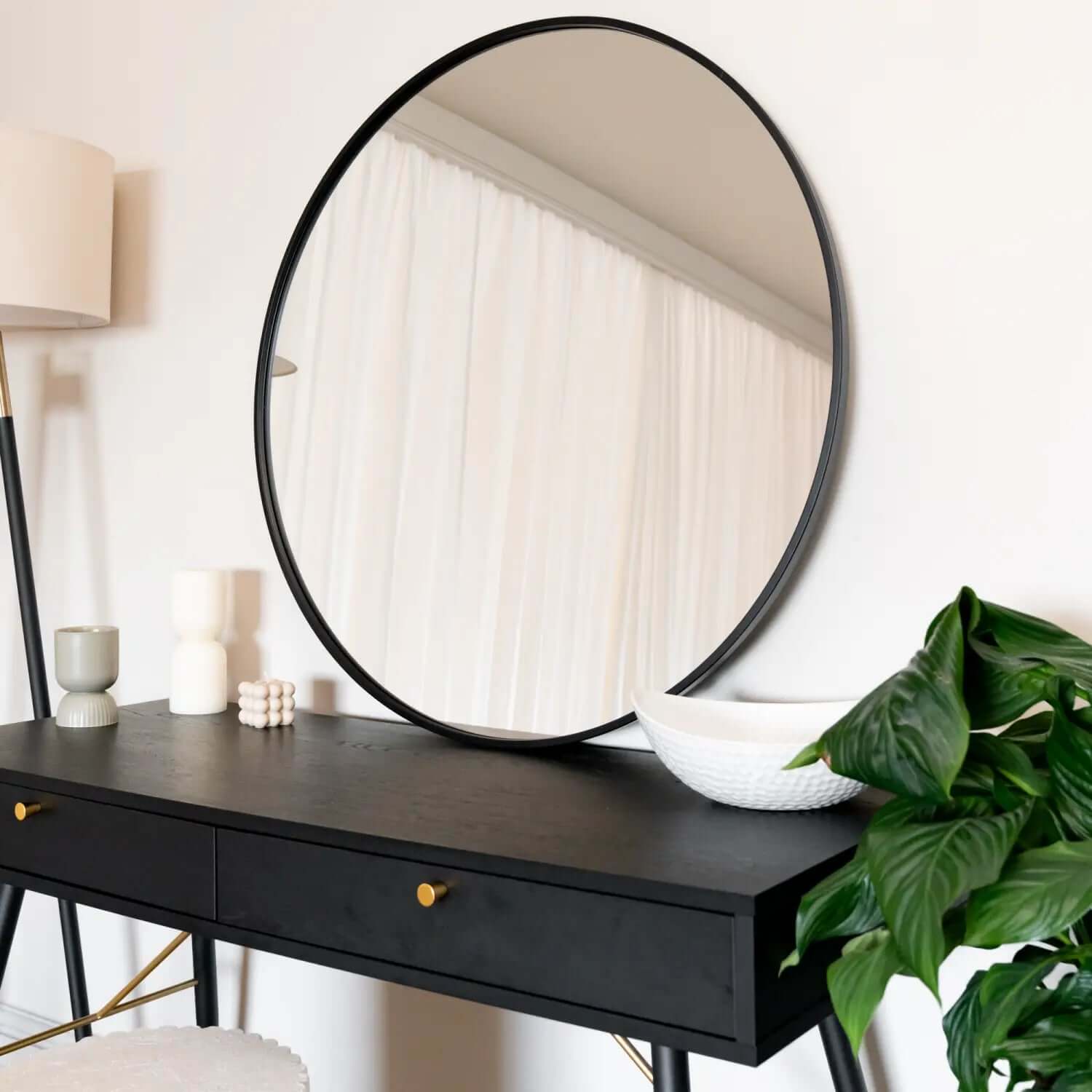 Rei - Round Metal Circle Mirror | 90cm x 90cm | Black