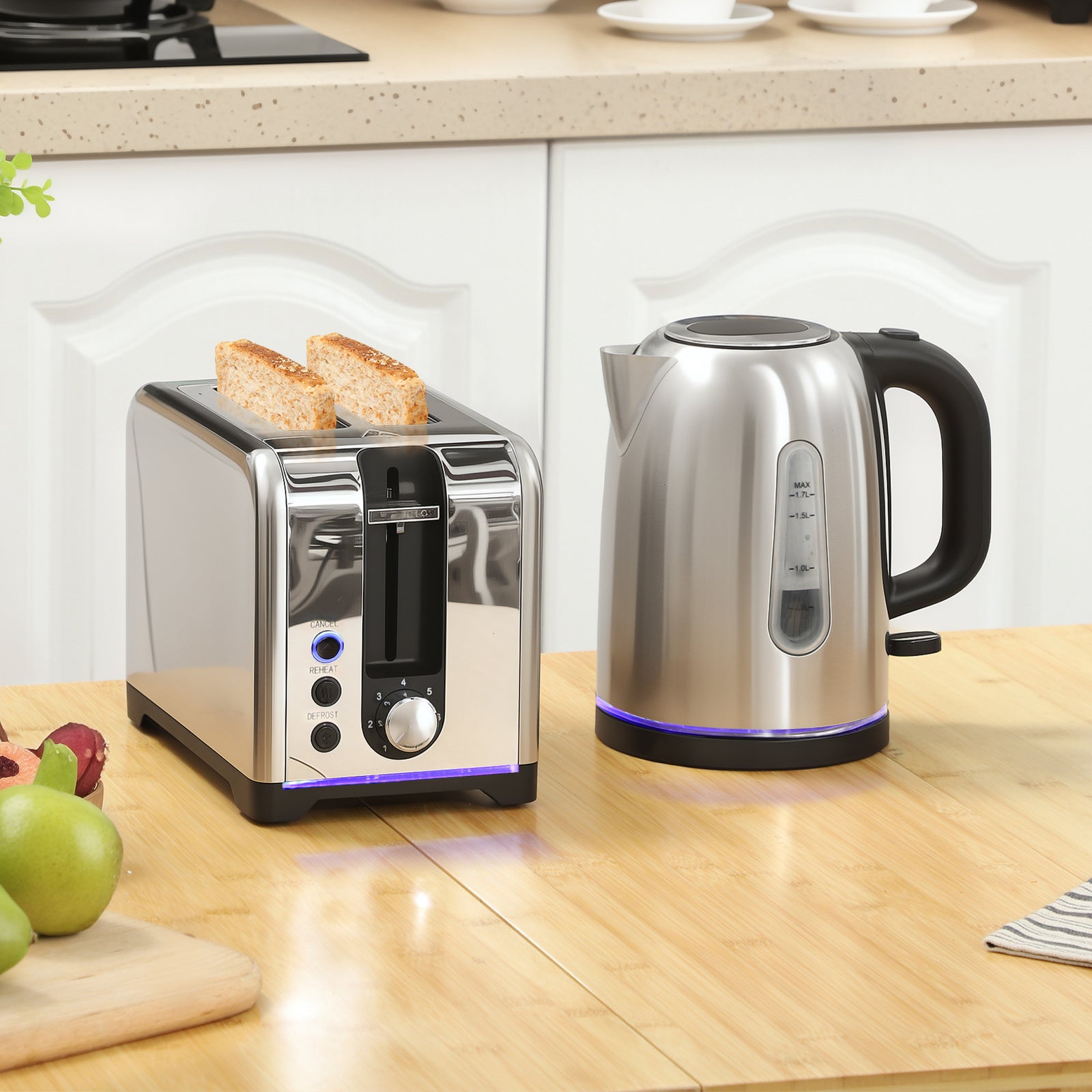 1.7l 3000w Rapid Boil Jug Kettle And 2-slice Toaster Set | Silver