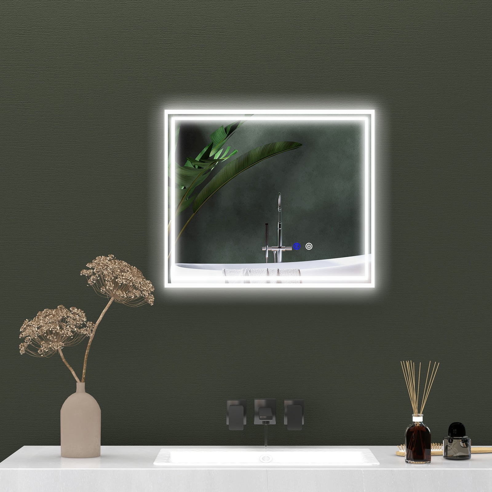 60x50/90x70cm Dimmable Bathroom Mirror With Led Lights | Medium | Silver