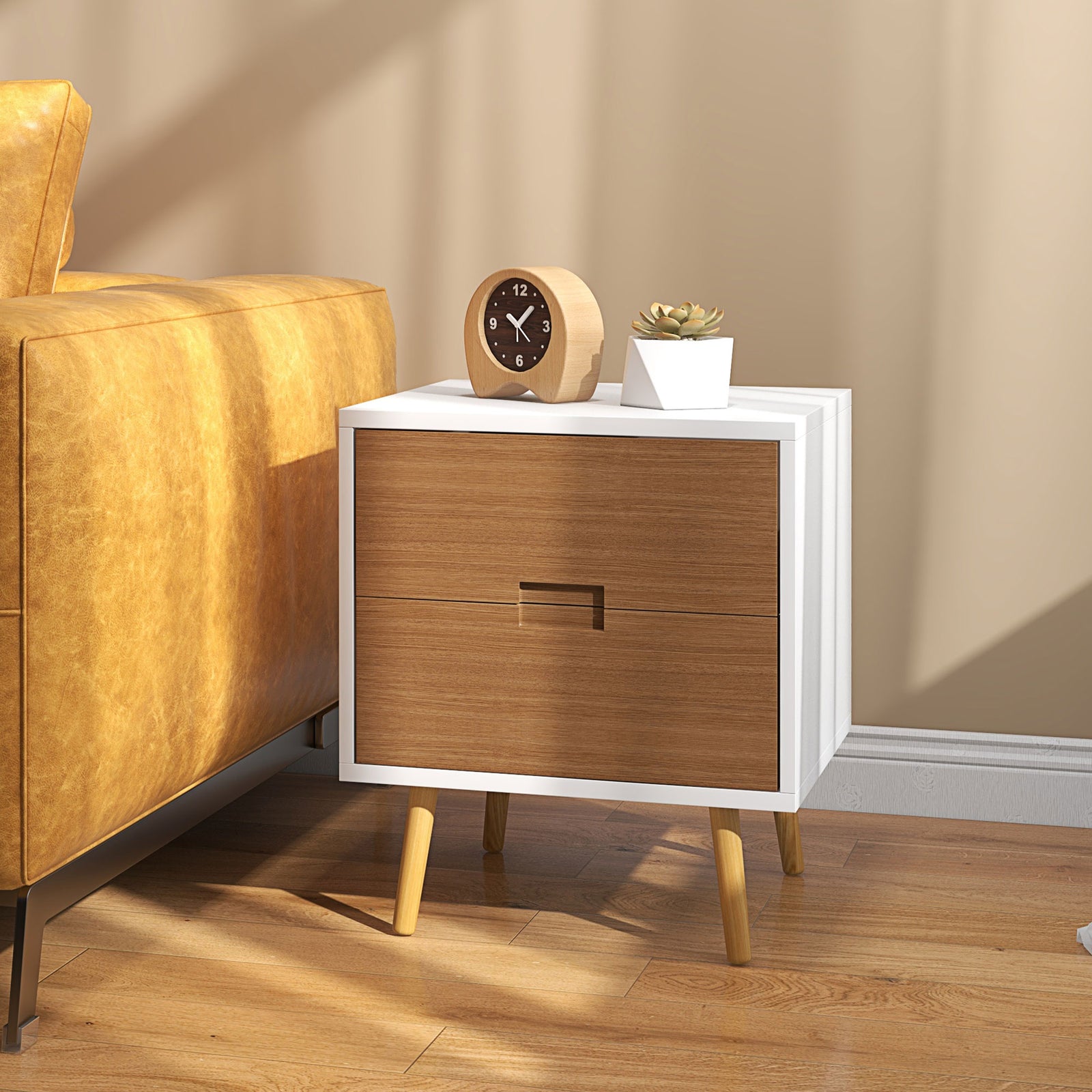 Bedside Table With 2 Drawers For Bedroom, Living Room